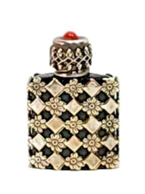 Antiquw Black Amethyst Perfume Bottle Flacon Encased in Silver Flower Lattice